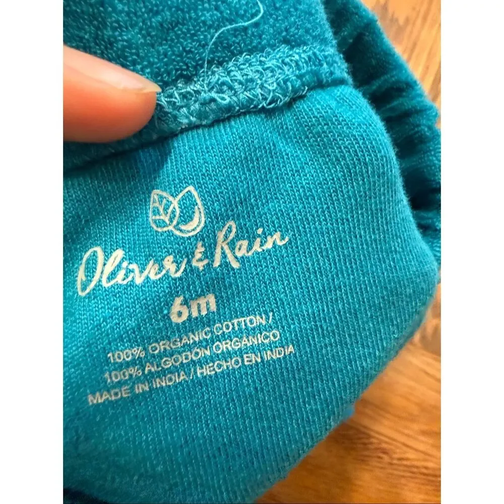 Oliver & Rain Teal Organic Cotton Terry‎ Drawstring Pull On Pants Size 6 Months